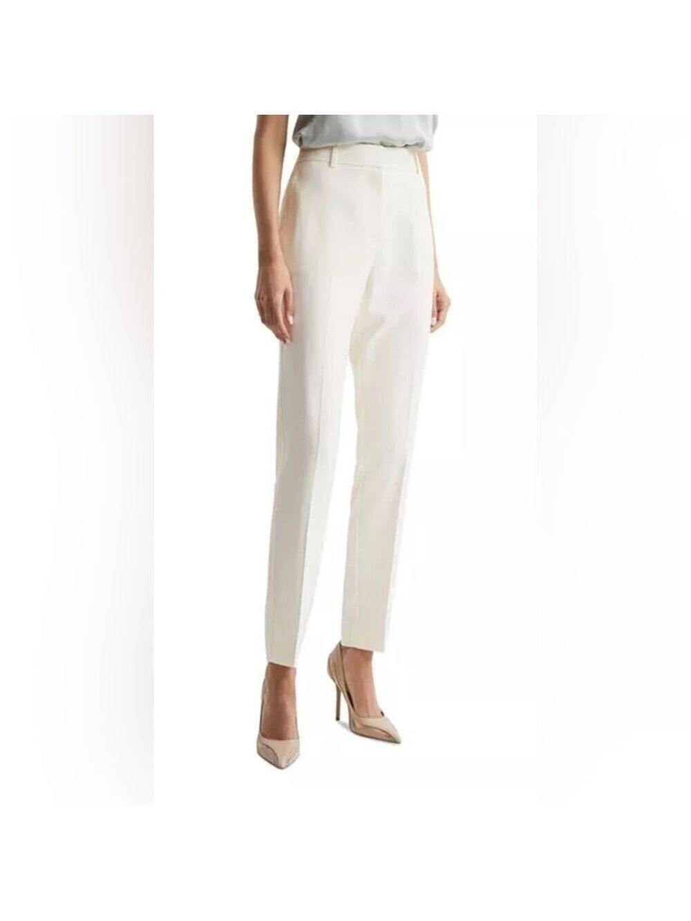 REISS Ember High Rise Straight Slim Leg Pants in Cream. size 10P
